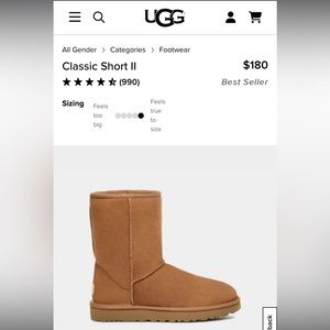 UGG, Classic Short II, Women’s Size 8, Color: Chestnut